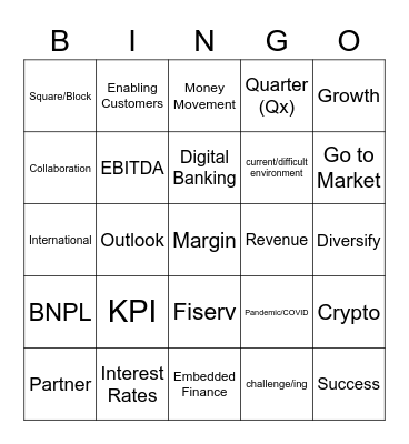 Earnings Call Bingo Card
