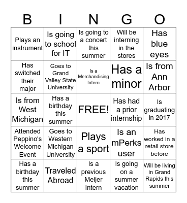 Meijer 2015 Interns Bingo Card
