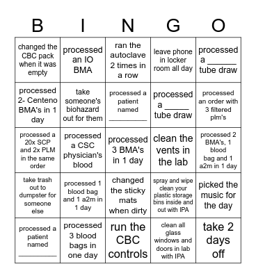 LAB Bingo Card