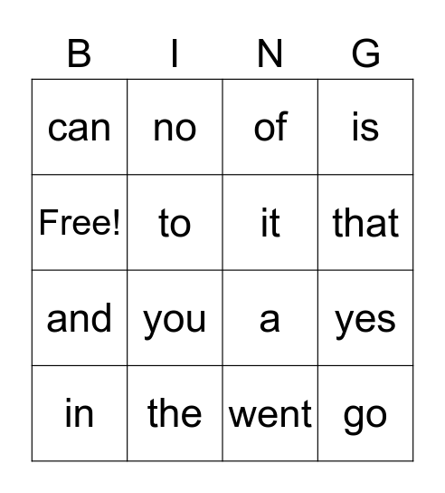 Bingo List 1 Bingo Card