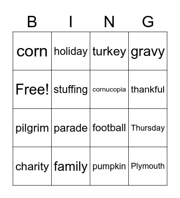 Thanksgiving Bingo Card