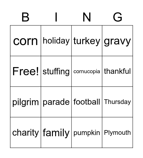 Thanksgiving Bingo Card