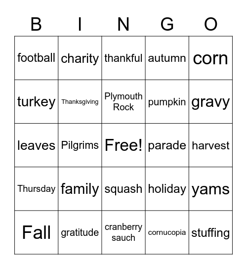 Thanksgiving Bingo Card