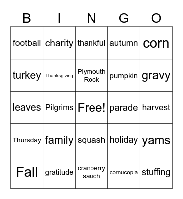 Thanksgiving Bingo Card