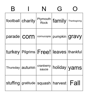 Thanksgiving Bingo Card