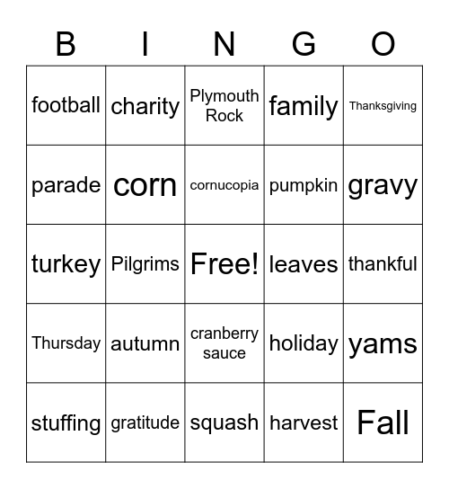 Thanksgiving Bingo Card