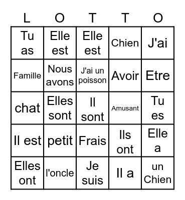 LOTTO (French Bingo) Bingo Card