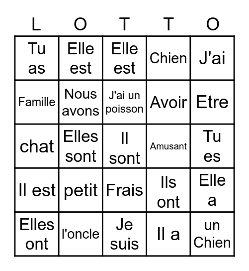 LOTTO (French Bingo) Bingo Card