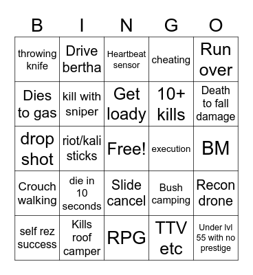 Warzone spectate bingo Card