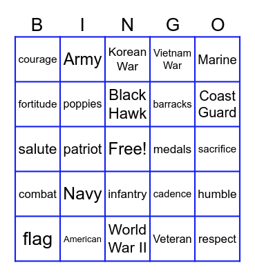 Veteran's Day Bingo Card