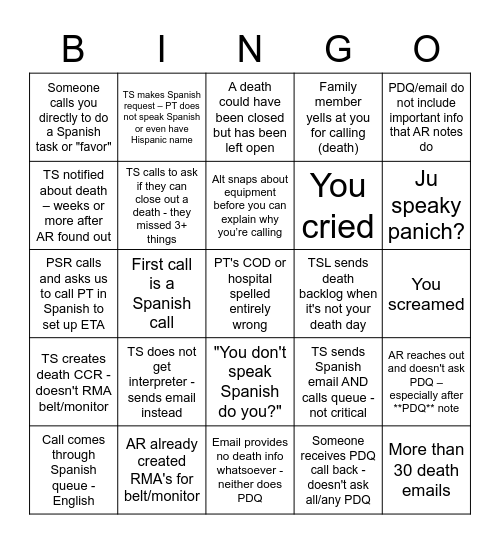 Spanish/Deaths Bingo Card