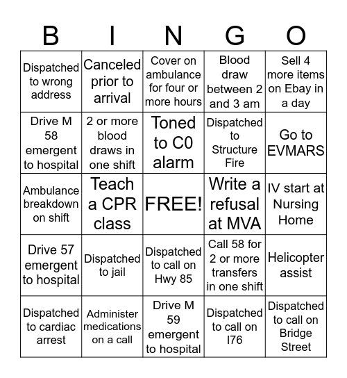 EMS 53 Bingo Card