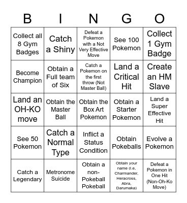 Pokemon Bingo Card