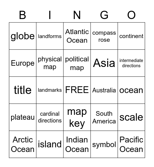 Map Skills Bingo Card