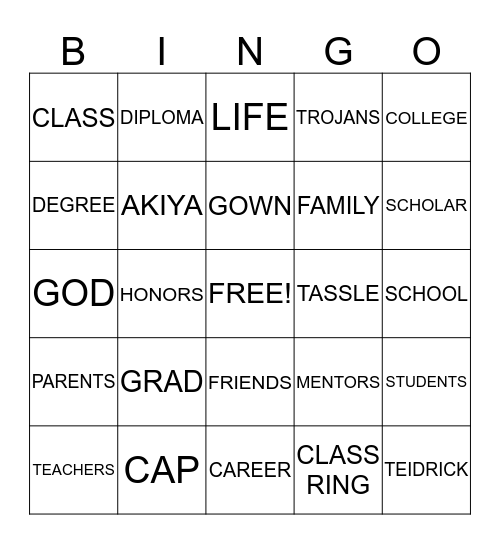 GRADUATION  Bingo Card