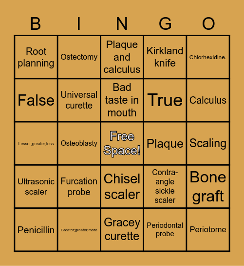 Periodontics Bingo Card