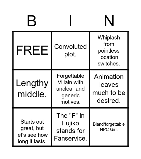 Lupin III: Mediocre TV Special Bingo Card