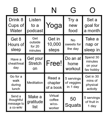 Health & Wellness BINGO Card