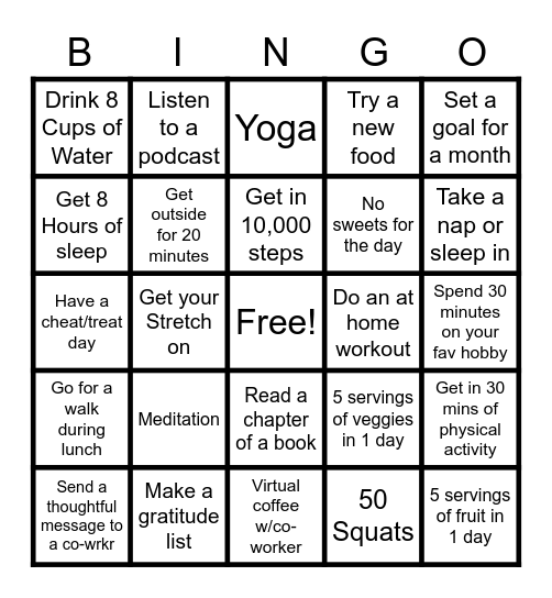 Health & Wellness BINGO Card