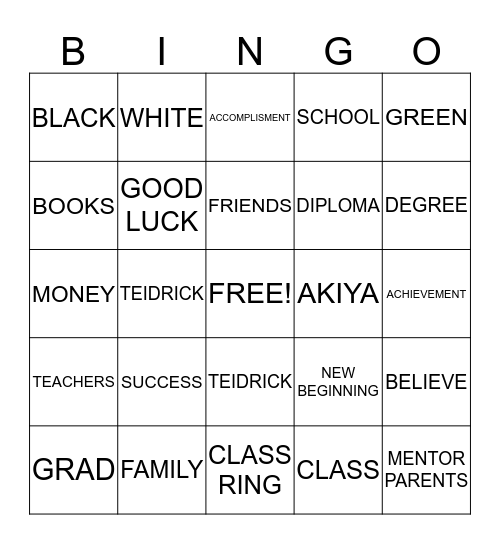 GRADUATION!!!!! Bingo Card