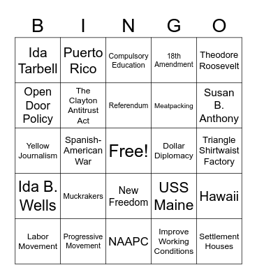 Progressive Movement & Imperialism Bingo Card