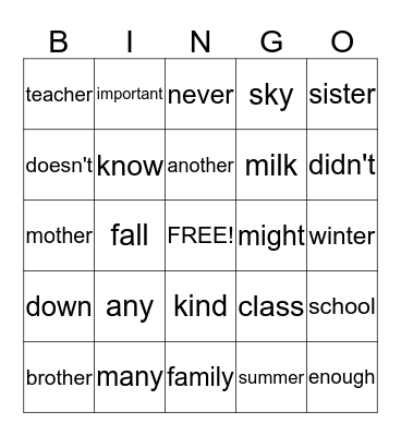Untitled Bingo Card