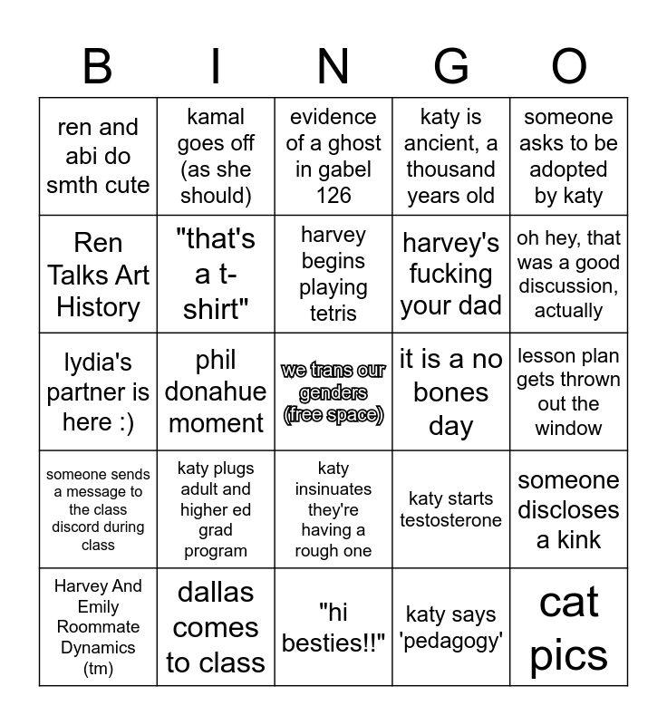 trans studies bingo Card