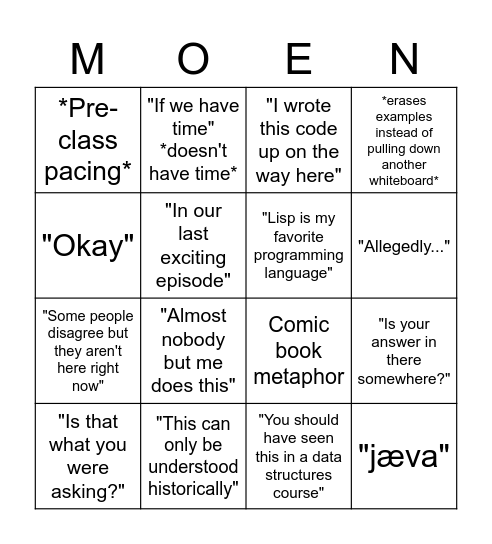 Prof Moen Bingo Card