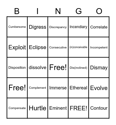 7th Grade Vocabulary Bingo Card