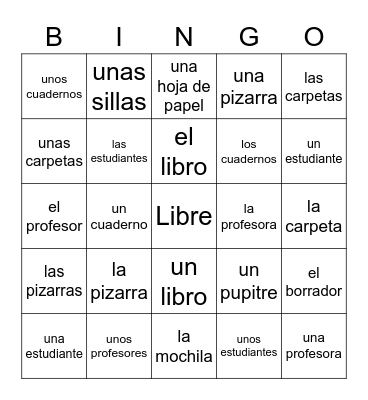 Lotería: Definite and Indefinite Articles Bingo Card