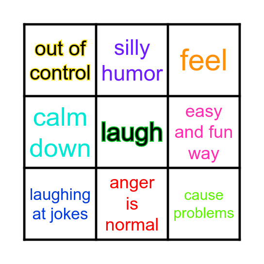 Anger Bingo Card