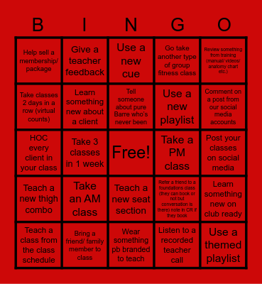 Pure Barre DP/ STV Bingo Card