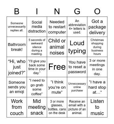 WFH Bingo Card