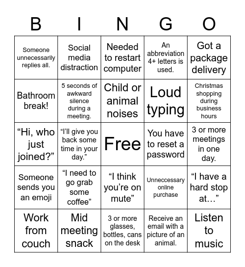 WFH Bingo Card