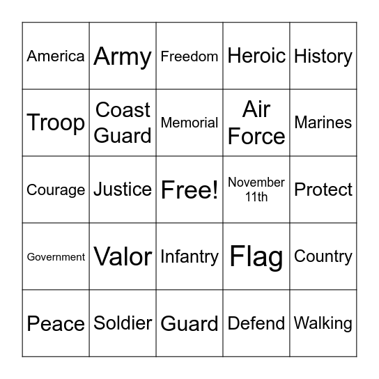 Veterans Day Bingo Card