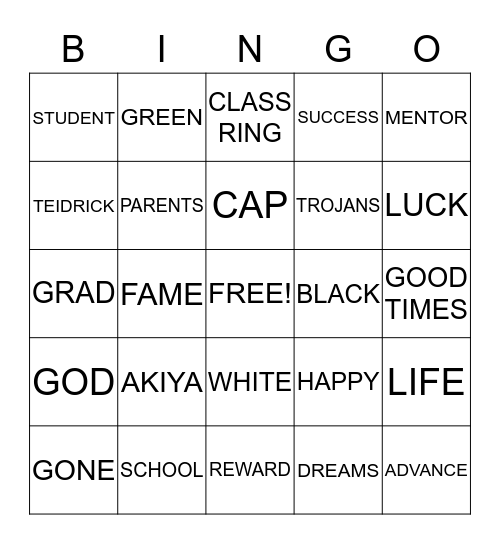 GRADUATION Bingo Card