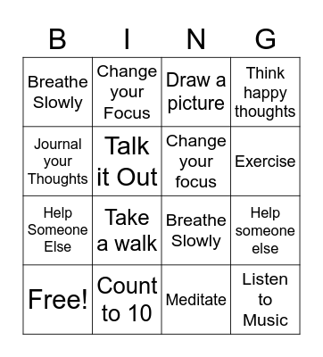 Anger Management Bingo Card