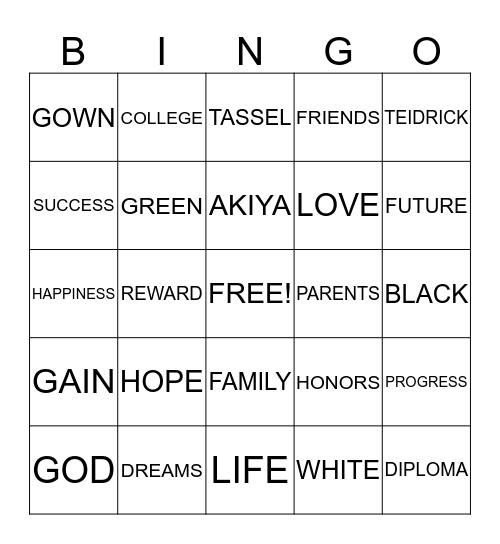 GRADUATION Bingo Card