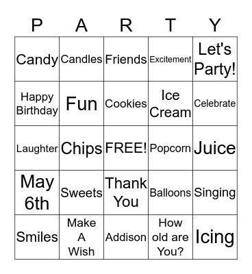 Happy Birthday Bingo Card