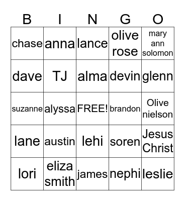 Livingston Family Bingo Card