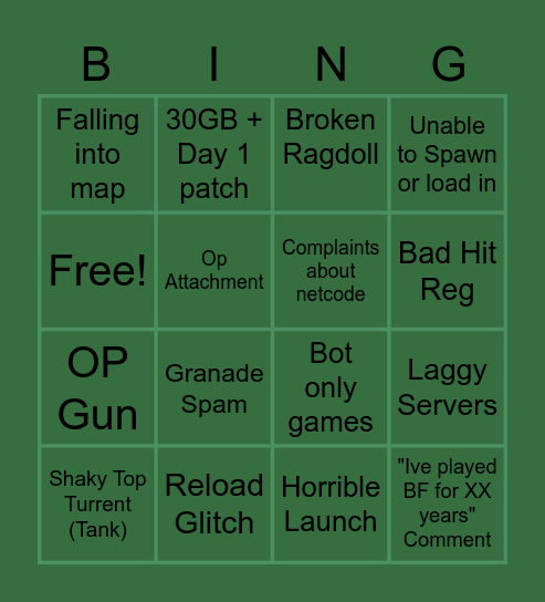 Battlefield 2042 Bingo Card