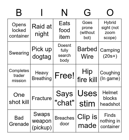 Tarkov Bingo! Bingo Card