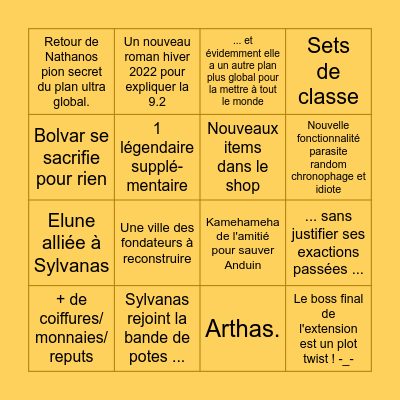 BINGO WoW 9.2 : Lost in Shadowlands Bingo Card