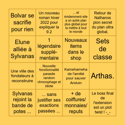 BINGO WoW 9.2 : Lost in Shadowlands Bingo Card