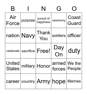 Veterans Day Bingo Card