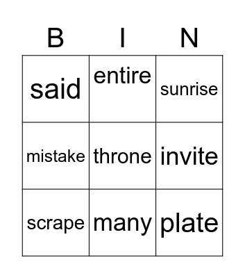 B Bingo Card