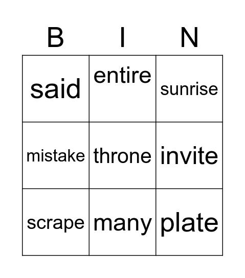 B Bingo Card