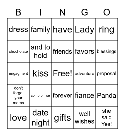 Laurisa and Matt Bingo Card