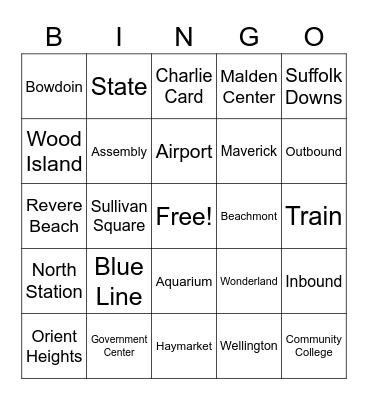 Orange Line to Blue Line Bingo Card