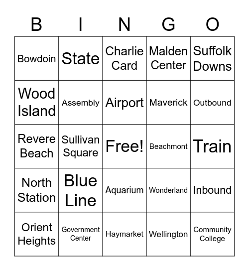 Orange Line to Blue Line Bingo Card